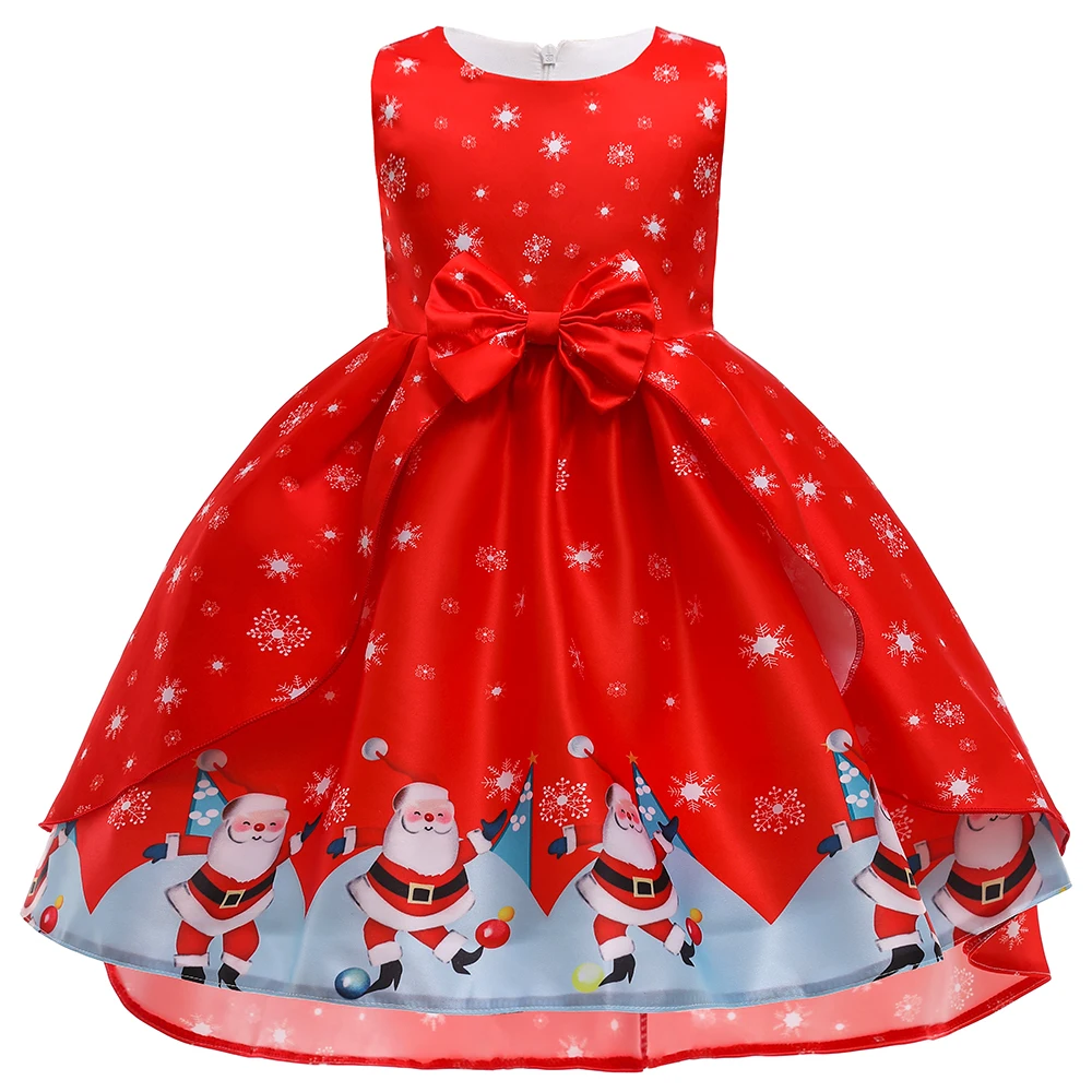 Christmas Dress For Kids Girl Print Santa Claus Princess Dresses New Year Baby Girls Party Dress Children Cosplay Costume 3-10Y