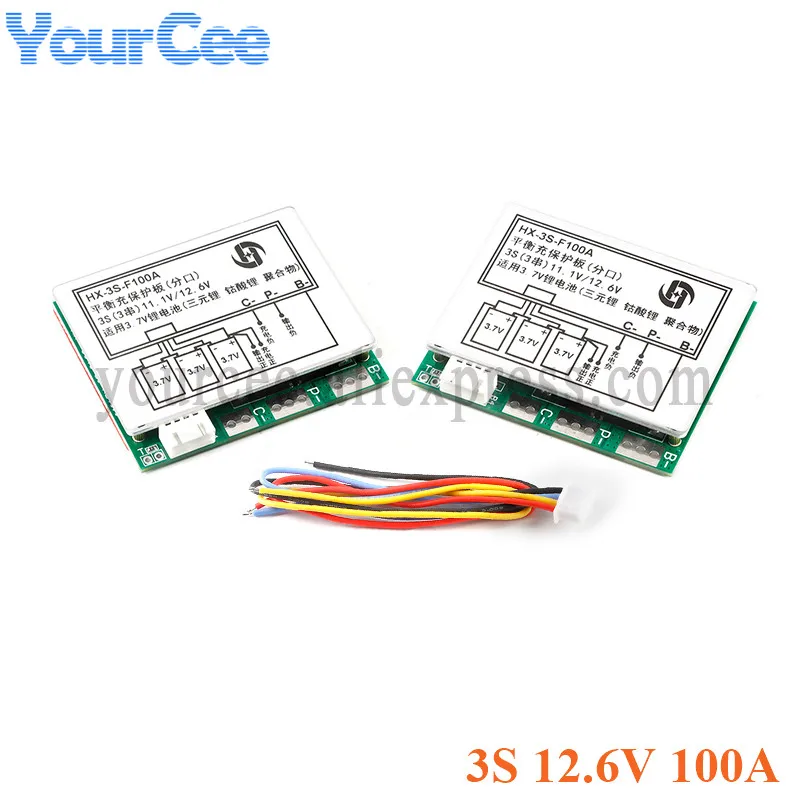 3S 12.6V 100A Li-ion Lithium Battery Protection Board Module 3 Cells 11.1V Polymer Balance Function Charge Module PCB BMS