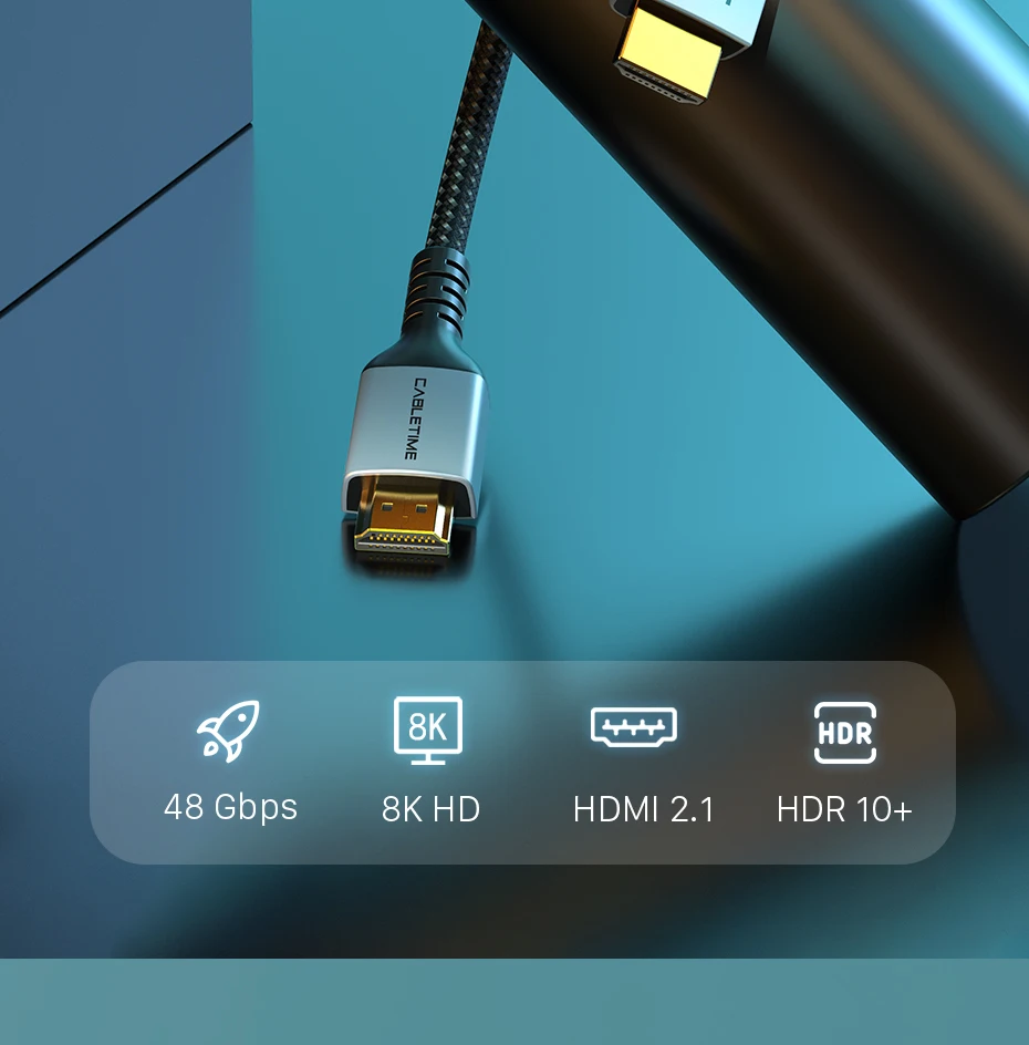 CABLETIME 8K HDMI-Kabel HDMI-kompatibel 2.1 8K/60Hz 4K/120Hz für PS5 Xiaomi TV Box Ultra High Speed zertifiziert 48 Gbit/s ﻿ – Detail 2