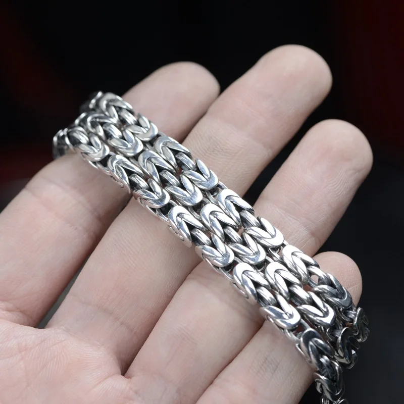 BOCAI New Real S925 Pure Silver Jewelry Accessories Retro Craft Square Weave Hemp Pattern Trend Men\'s  Necklacece