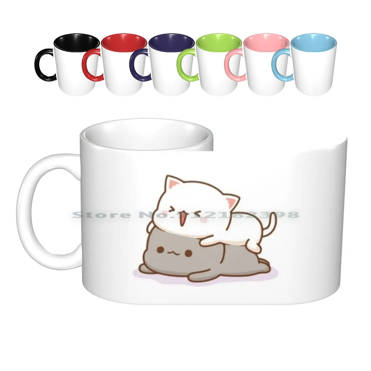 Peach And Goma Mochi Cat Playful Ceramic Mugs Coffee Cups Milk Tea Mug Peach Cat Goma Mochi Cat Kitty Cute Romantic Kawaii