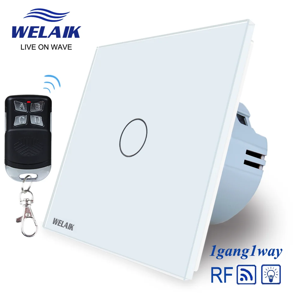 WELAIK EU Standard  Remote Control Dimmer Wall Touch Switch Single FireWire Glass Panel RF 1Gang 1Way Wall Switch  220V