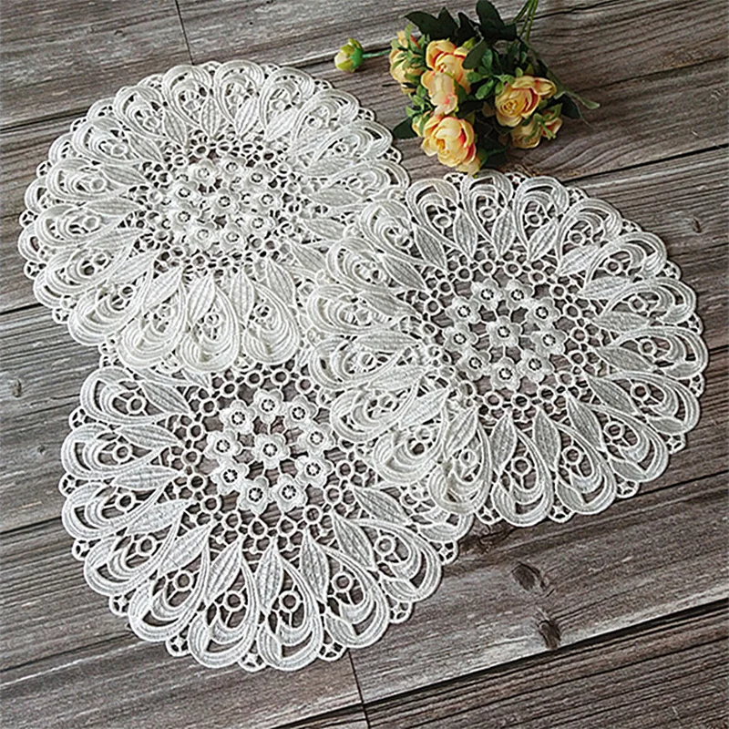 New White Embroidery Dining Table Placemat Coaster Lace Table Cloth Cup Holder Christmas Coaster Drink Placemat Kitchen