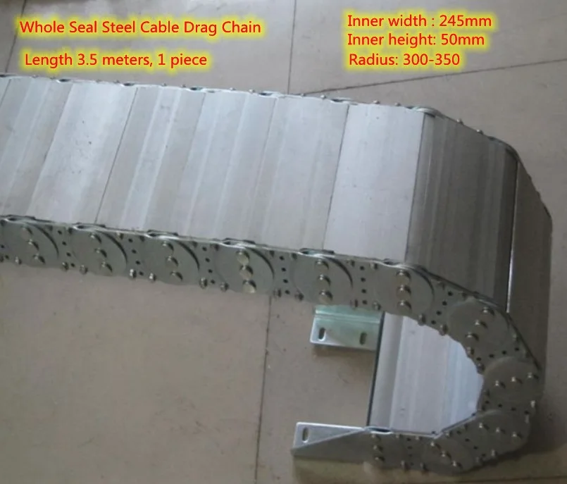 Whole Seal Steel alloy Guaranteed Cable Drag Chain,inner width 245mm x inner height 50mm, radius 300-350mm, lenght 3.5 meters