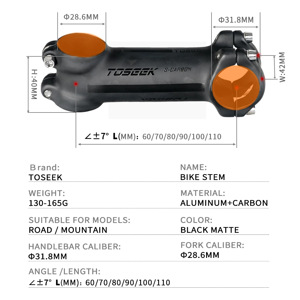 TOSEEK Ultralight Bicycle Handlebar Stem 7 Degree Mtb Stem Carbon Full Coverage Power Mtb 31.8mm Bike Stem Riser Bicycle Parts