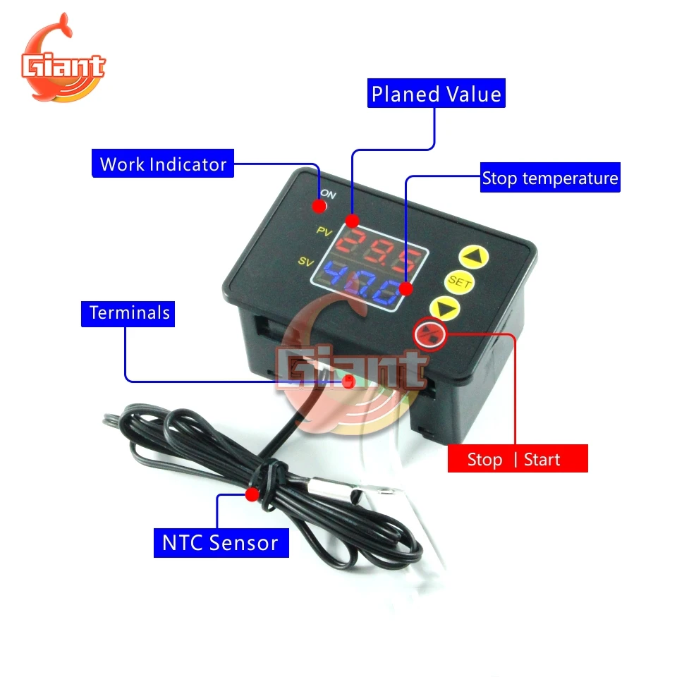 Contrôleur de température numérique, diaplay LED, capteur NTC, interrupteur de contrôle de température, DC 12V, 24V, AC 110V, 220V, W3230, W2310