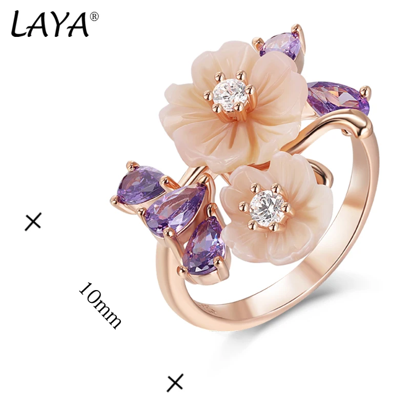 Laya Ring For Women High Quality Purple Zircon Natural Shell Flower 925 Sterling Silver Fashion Original Jewelry 2022 Trend