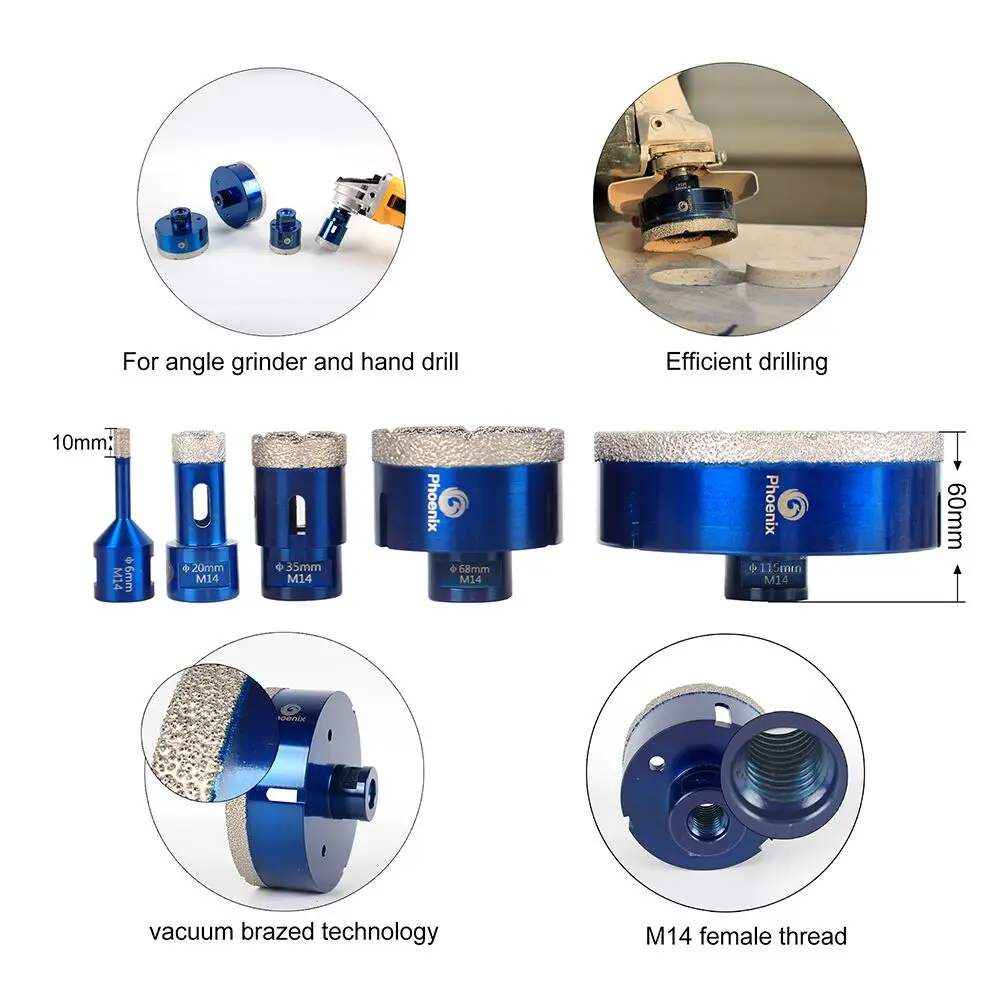 Raizi 1 Pc M14 Porcelain Ceramic Tile drill bit 5-125 mm for granite marble Diamond Coated drilling core bit Hole saw Cutter