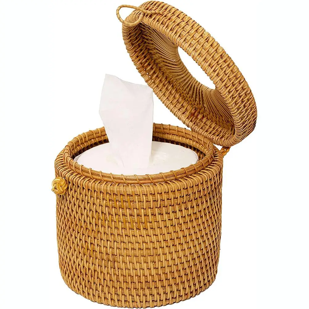 

Rattan Tissue Box Toilet Paper Box with Lid for Bathroom Living Room Office Decoration