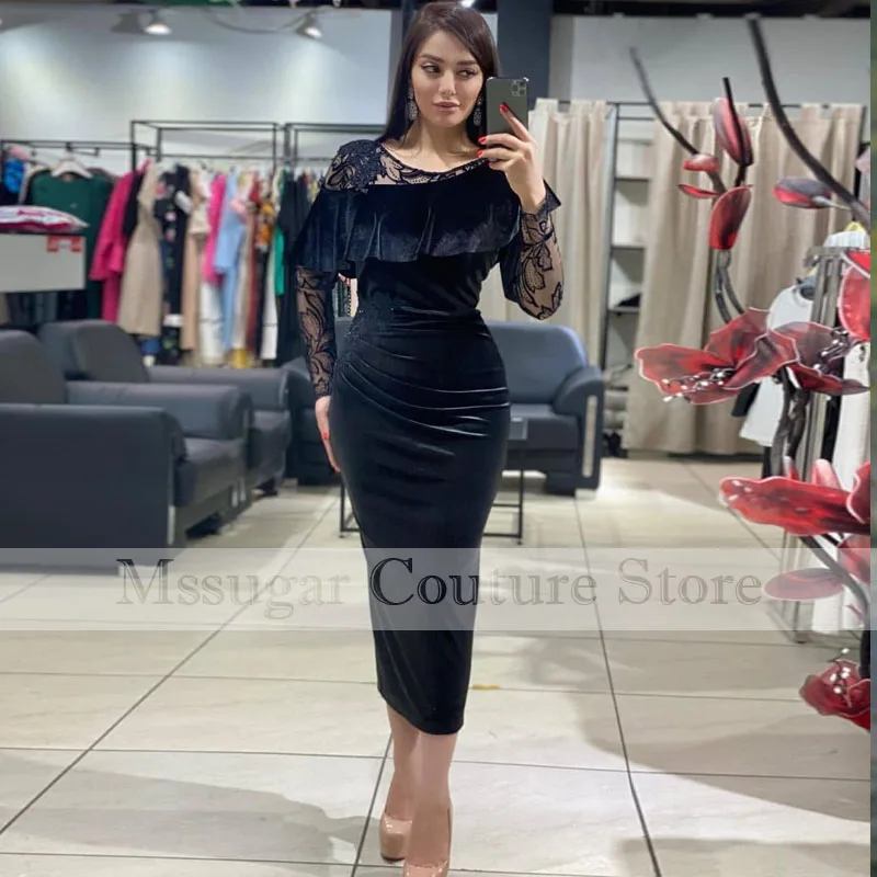 Black Sexy Long Sleeves Evening Dresses 2021 Mermaid Appliques Formal Night Gown Prom Dress