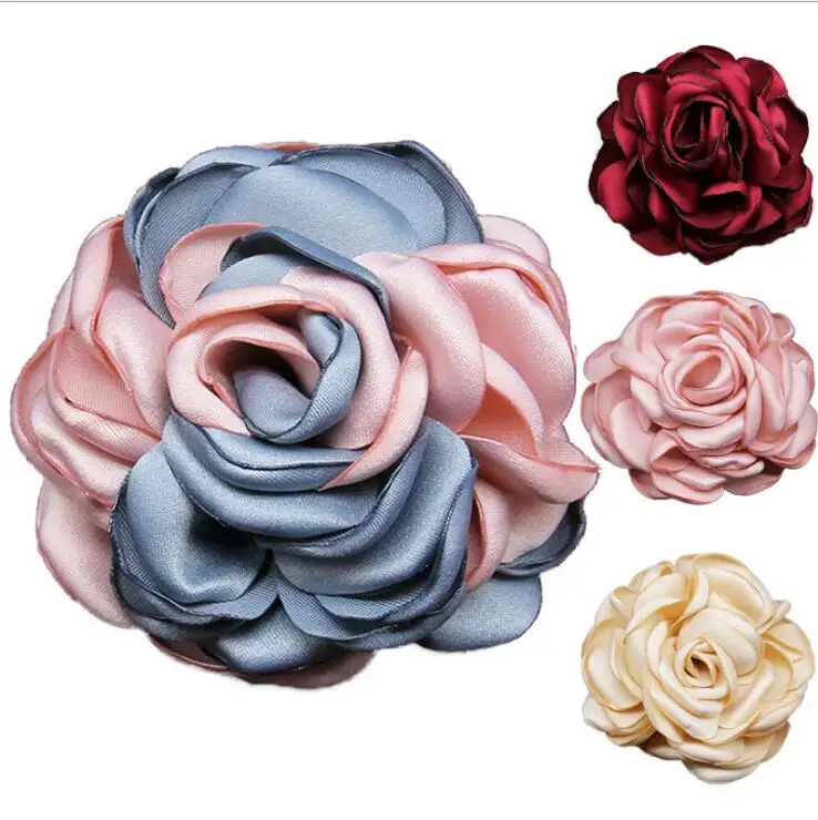 5Pcs 8CM Handmade DIY Large Satin Fabric Artificial Rose Flowers For Wedding Party Craft Home Decoration