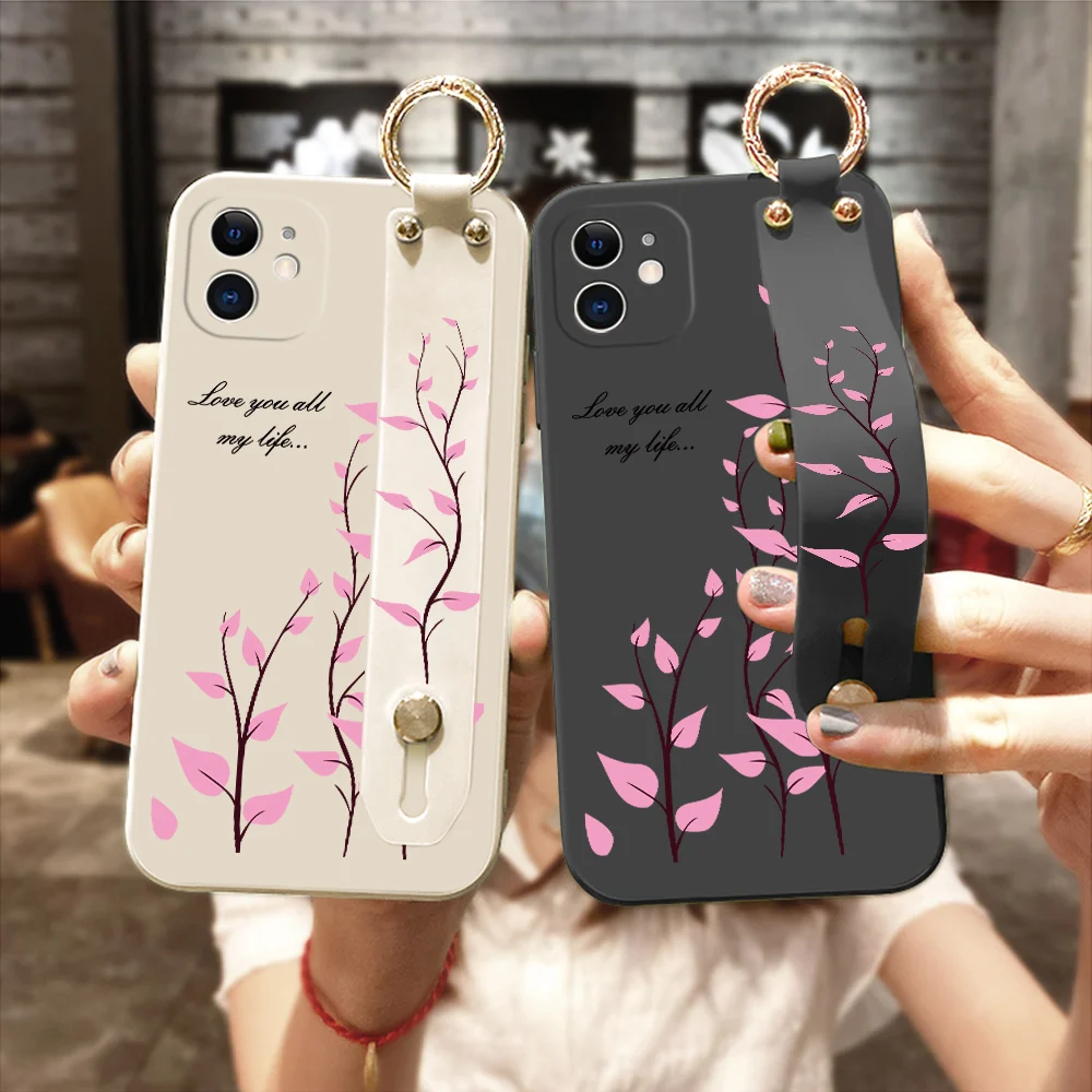 WristStrap Bracket Phone Case For Samsung M33 M53 5G M31 M51 M21 M30S M60S M62 M11 M10 M12 Pretty Flower Tree Shockproof Cover