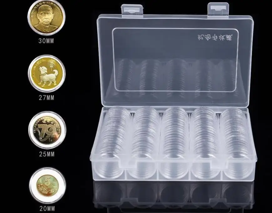 

30sets 20/25/27/30mm Coin Capsules Round Plastic Coin Holder Box Case Container With Storage Organizer Box for Coin Collection