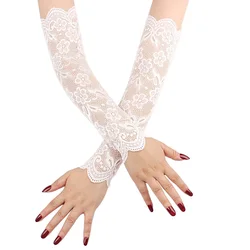 TiaoBug Summer Women Long Floral Lace Sun UV Protection Arm Sleeves Fingerless Mitten Elegant Ladies Wedding Party Bridal Gloves