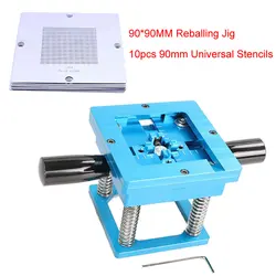 Kit de plantillas BGA Reballing, 90x90MM, 10 unids/lote, 90mm, Universal, 0,3-0,76mm, plantilla de soporte, plantilla de fijación con mango