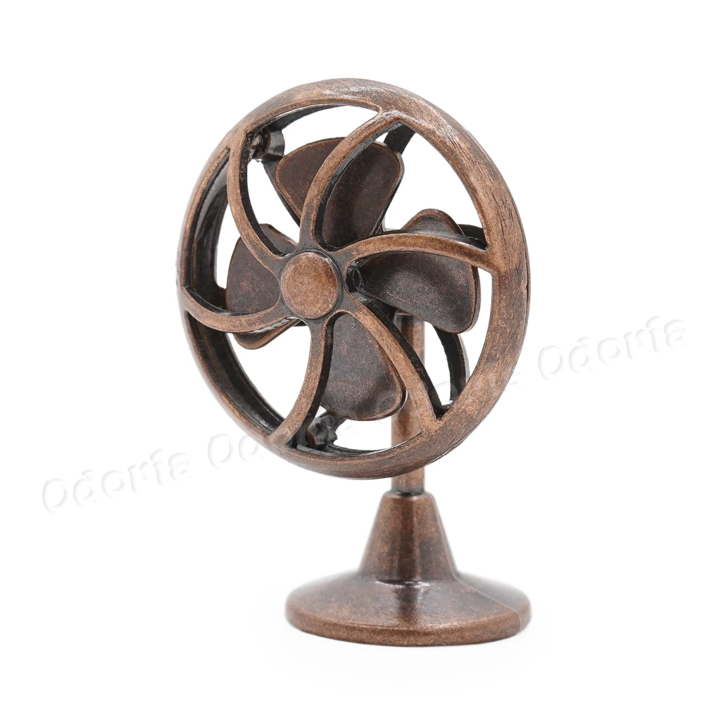 Odoria 1:12 Miniature Retro Bronze Fan Vintage Furniture Model Living Room Bedroom Dollhouse Accessories Doll House Decoration