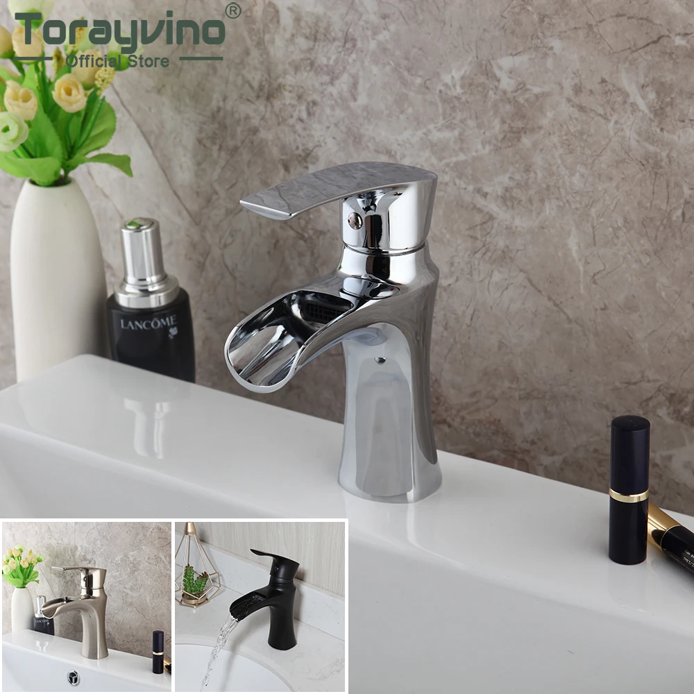 

Torayvino Waterfall Basin Bathroom Faucet 3 Color Brass Deck Mounted Washbasin Single Handle Faucet Hot And Cold Mixer Water Tap