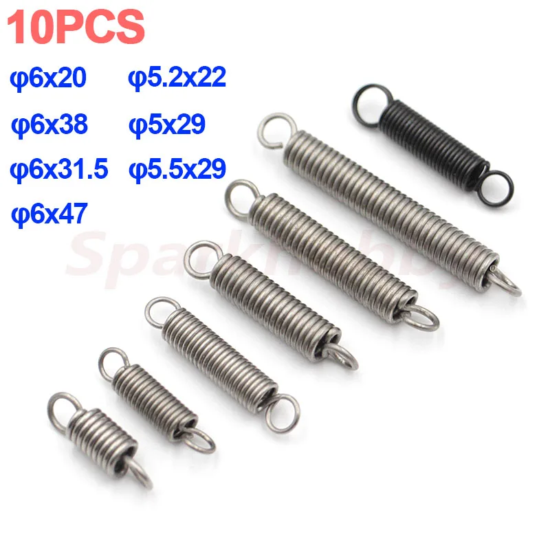 

10pcs Double Hook Stainless Steel Small Tension Spring Outer Diameter 5-6mm Length 22-47mm With Hook Tensile Strength Multi-size