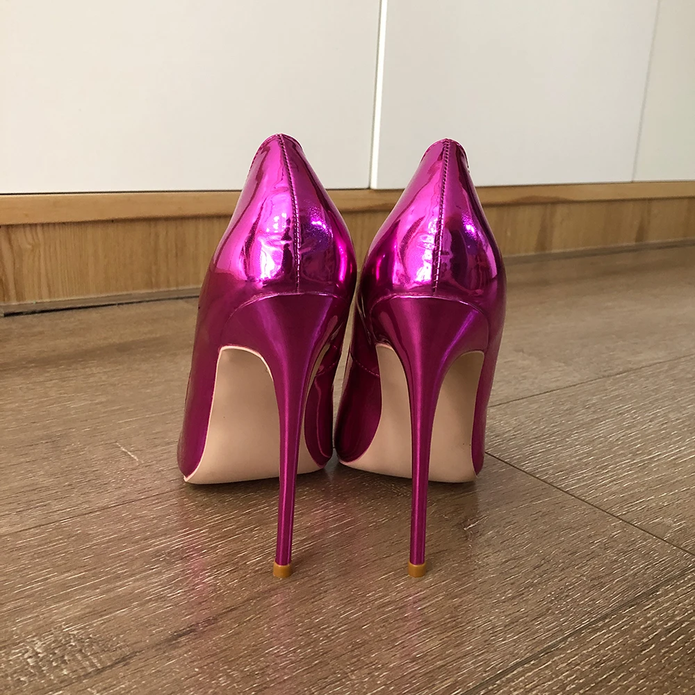 Veowalk Shiny Purple Women Pointy Toe Sexy Stiletto Pumps Plain Fashion Designer Slip On 8cm 10cm 12cm High Heel Party Shoes