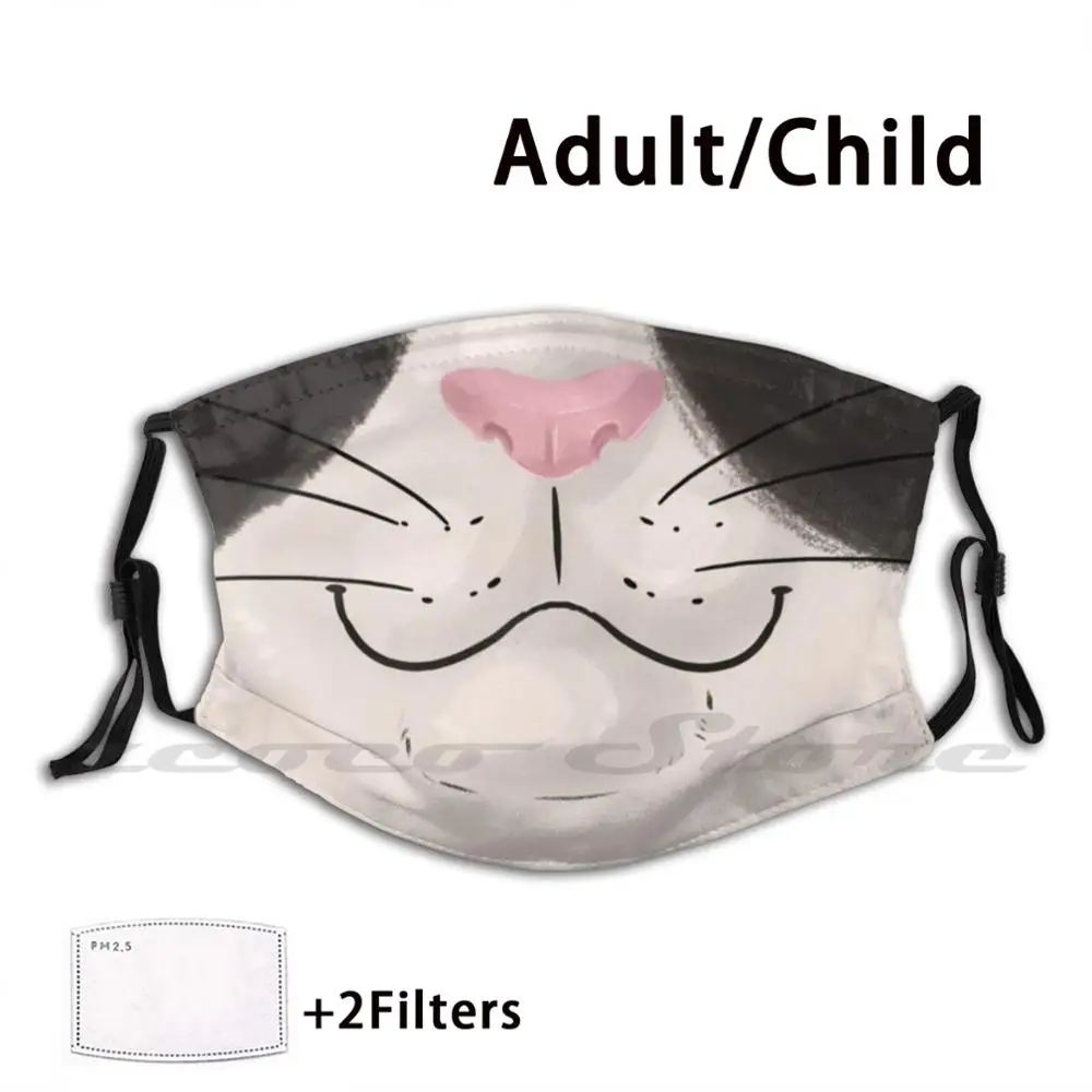 Tuxedo Cat Face Mask Custom Pattern Washable Filter Pm2.5 Adult Kids Mask Cat Animals Cute Animals Cute Love