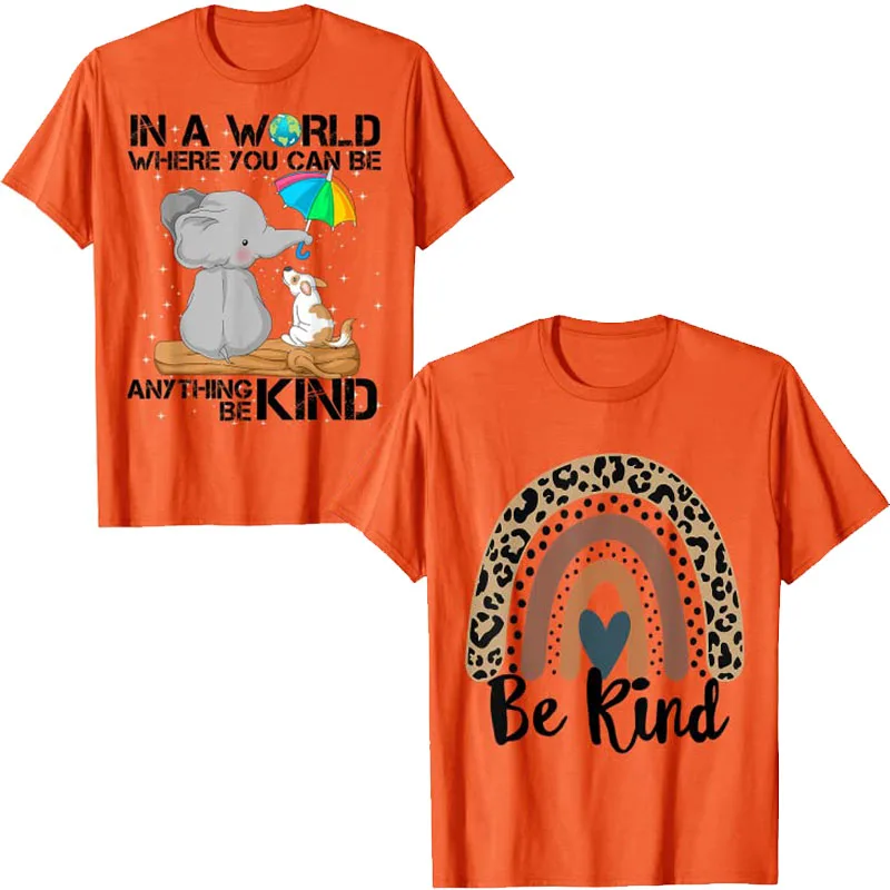 In A World Where You Can Be Anything Be Kind T-Shirt Graphic Leopard Rainbow Unity Day We Wear Orange Tee Tops