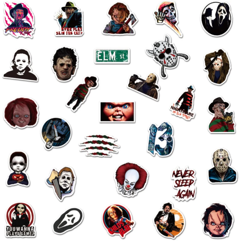 10/30/50pcs   Halloween Themed Horror Characters  Graffiti Waterproof Skateboard Travel Suitcase Phone Laptop Luggage Stickers