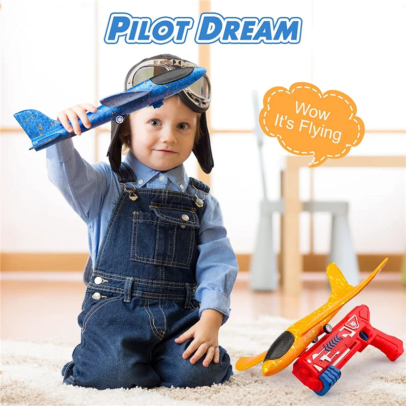 Airplane Toy, One-Click Ejection Model Foam Airplane with 1 Pack Large Throwing Foam Plane, Flying Toy for Kids Boys Gift