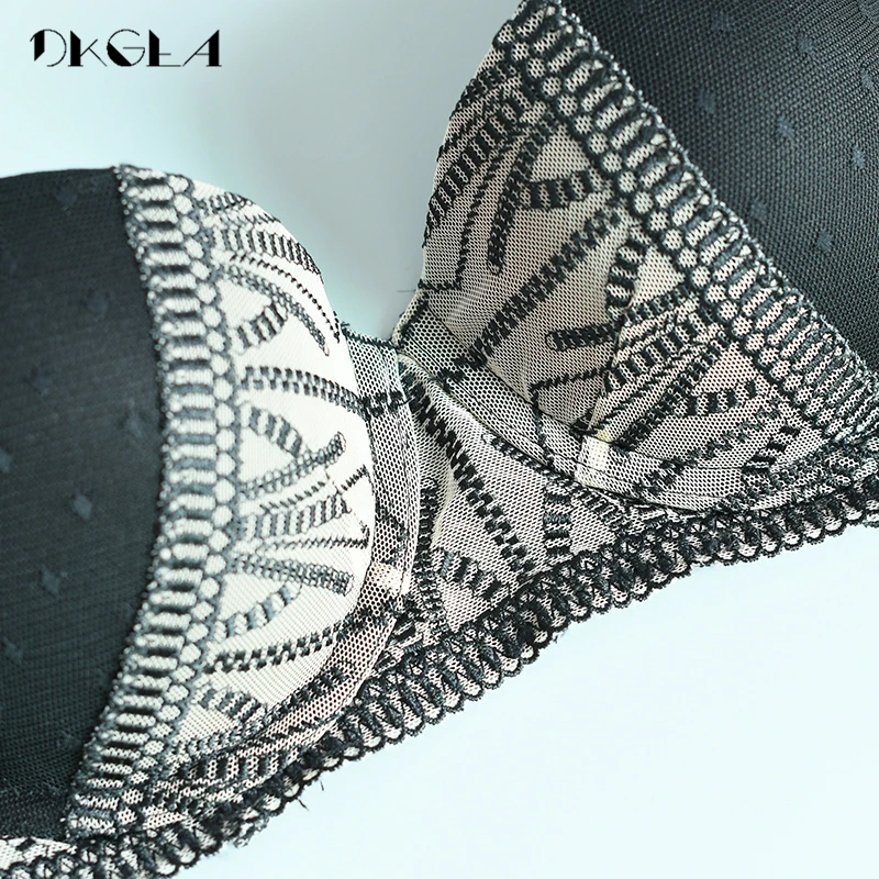 Brand Lingerie Black Embroidery Lace Bras B C D Cup Thick Cotton Underwear Set For Women Brassiere Sexy Push Up Bra Panties Set