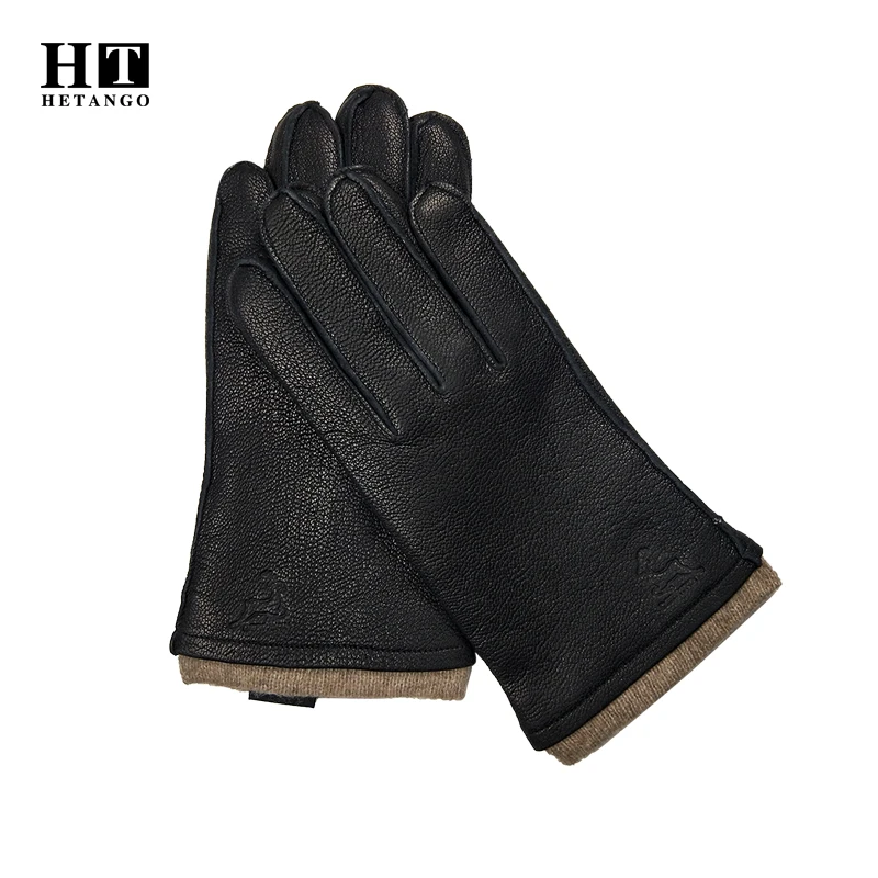 2020 New Best Selling Fashion Simple Winter Men\'s Deerskin Gloves Warm Soft Outer Seam Driving Leather Gloves 70% Wool Lining