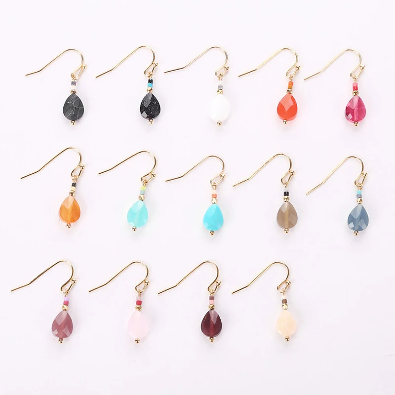 High Quality New Jewelry Women's Gift Hand Beaded Japanese Rice Grain Color Cutting Stone 18k Gold-plated Water Drop Earrings