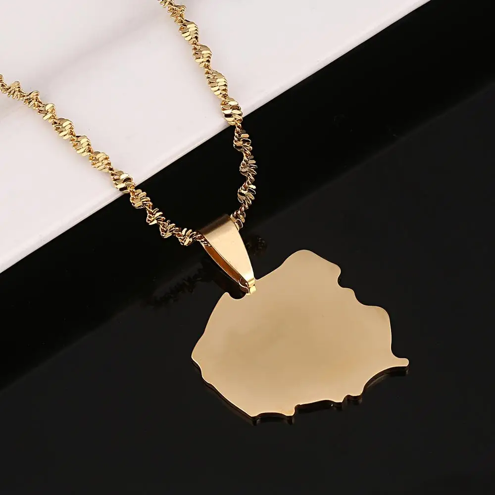 Stainless Steel Gold Color Polska Map Pendant Necklace Map of Poland Charm Jewelry