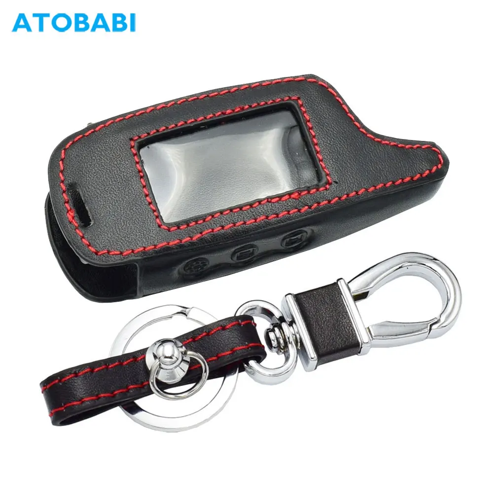 A9 Leather Car Key Case For StarLine A6 A9 A8 Two Way Car Alarm System LCD Remote Control Bag Keychain Holder Protector Cover