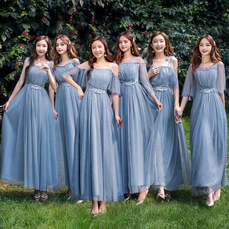 Spring Summer Champagne Pink Grey Blue Long Evening Dresses Sweet Memory Bride Wedding Guest Dress Graduation Vestido Women Robe