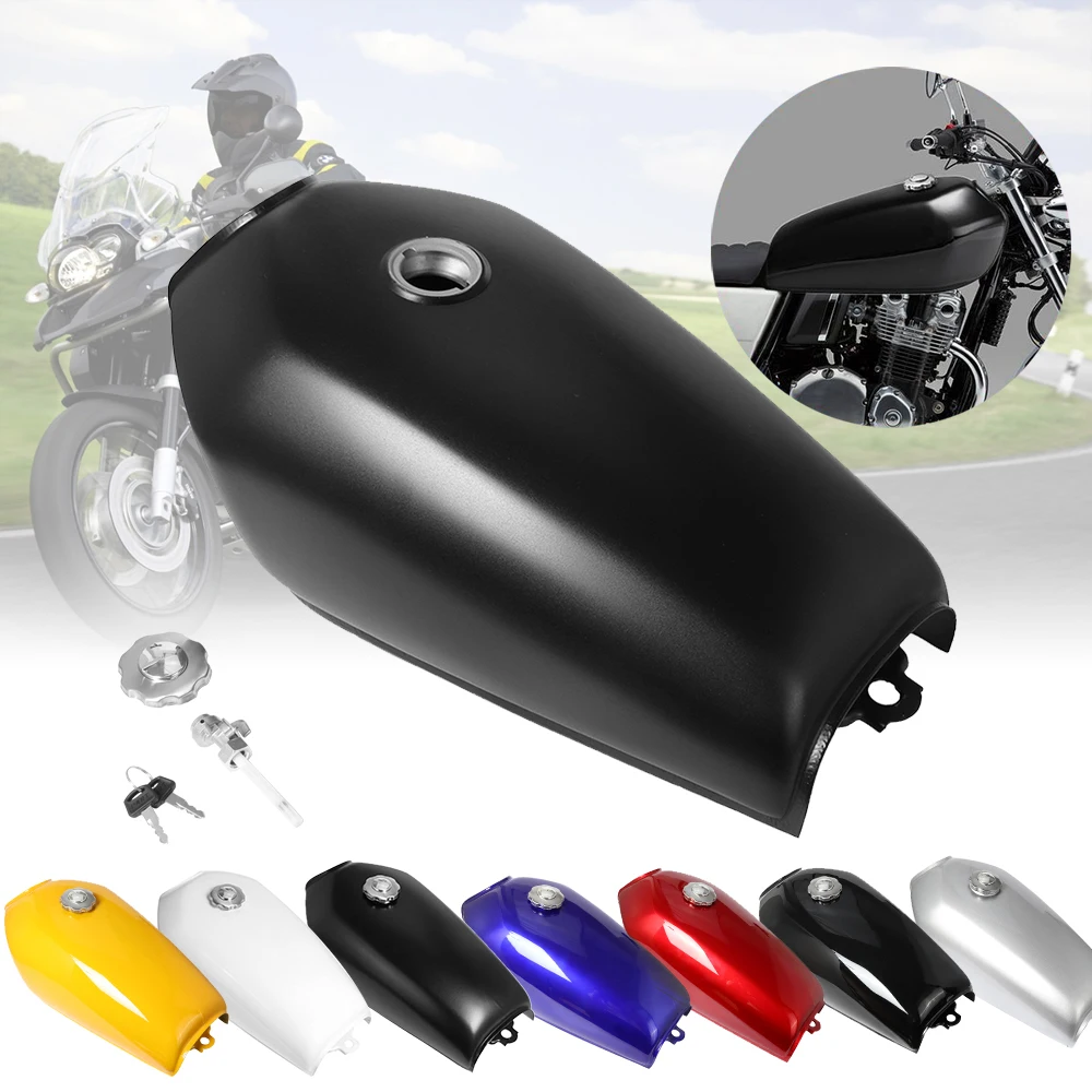 

Black Motorcycle Vintage 9L Fuel Gas Tank with Thick Iron Cap Switch For Honda CG125 CG125S CG250 Cafe Racer New Plaint Blue