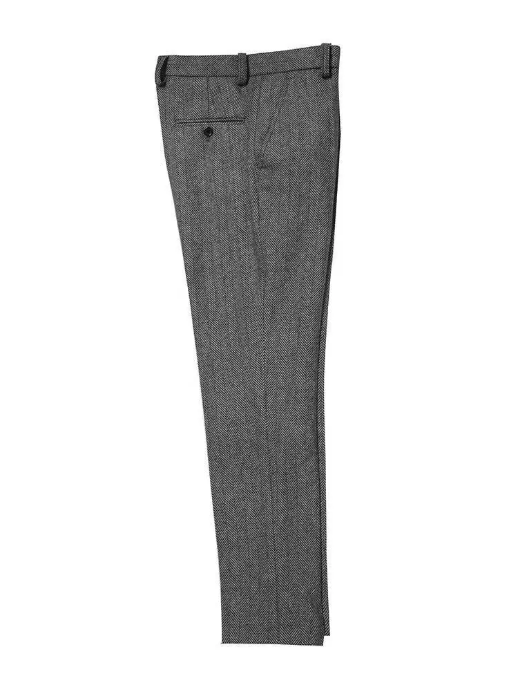 FJFor-Pantalon à chevrons gris pour homme, vêtements en laine tweed, grande taille pour gentleman, automne