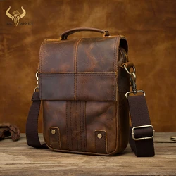 Bolso bandolera de piel de vaca para hombre, bolsa cruzada de hombro de diseño informal, de 8 