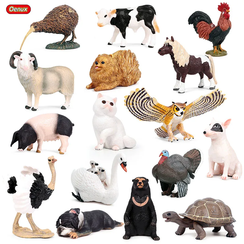 Oenux Farm Wild Model Simulation Pig Cows Hen Horse Dog Cat Action Figures Bird Animals Eagle Figurine Miniature Lovely Kids Toy