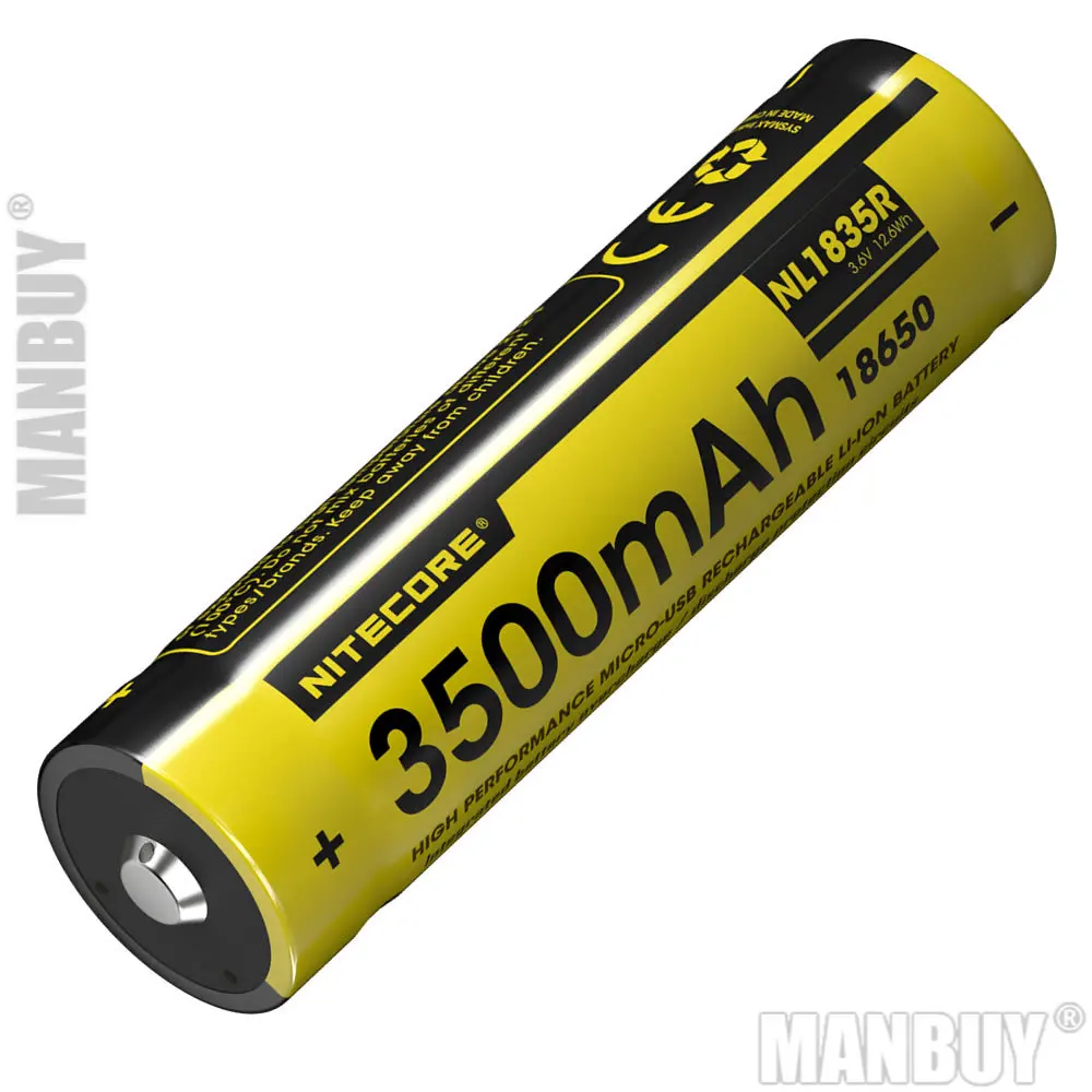 NITECORE NL1835R 3500mAh High Performance Built-in Micro-USB Charge Port Rechargeable Liion Battery 12.6Wh 3.6V Button Top 18650