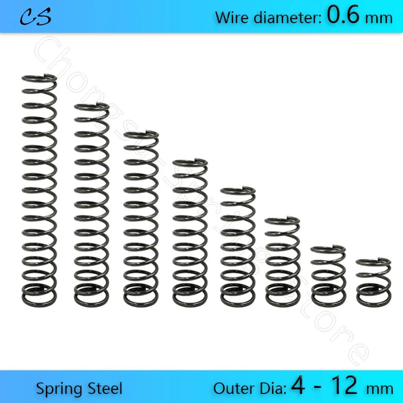 10Pcs 0,6mm Kompression Quellen Druck Frühling Draht Dia 0,6mm Außen-Ø 4 5 6 7 8 9 10 11 12 mm Länge 5 10 15 20 25 - 100 mm