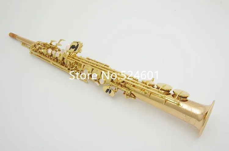 Hot Selling WO2  Soprano Saxophone straight B flat Gold Lacquer Brass musical instruments with Case mouthpieces Accessories