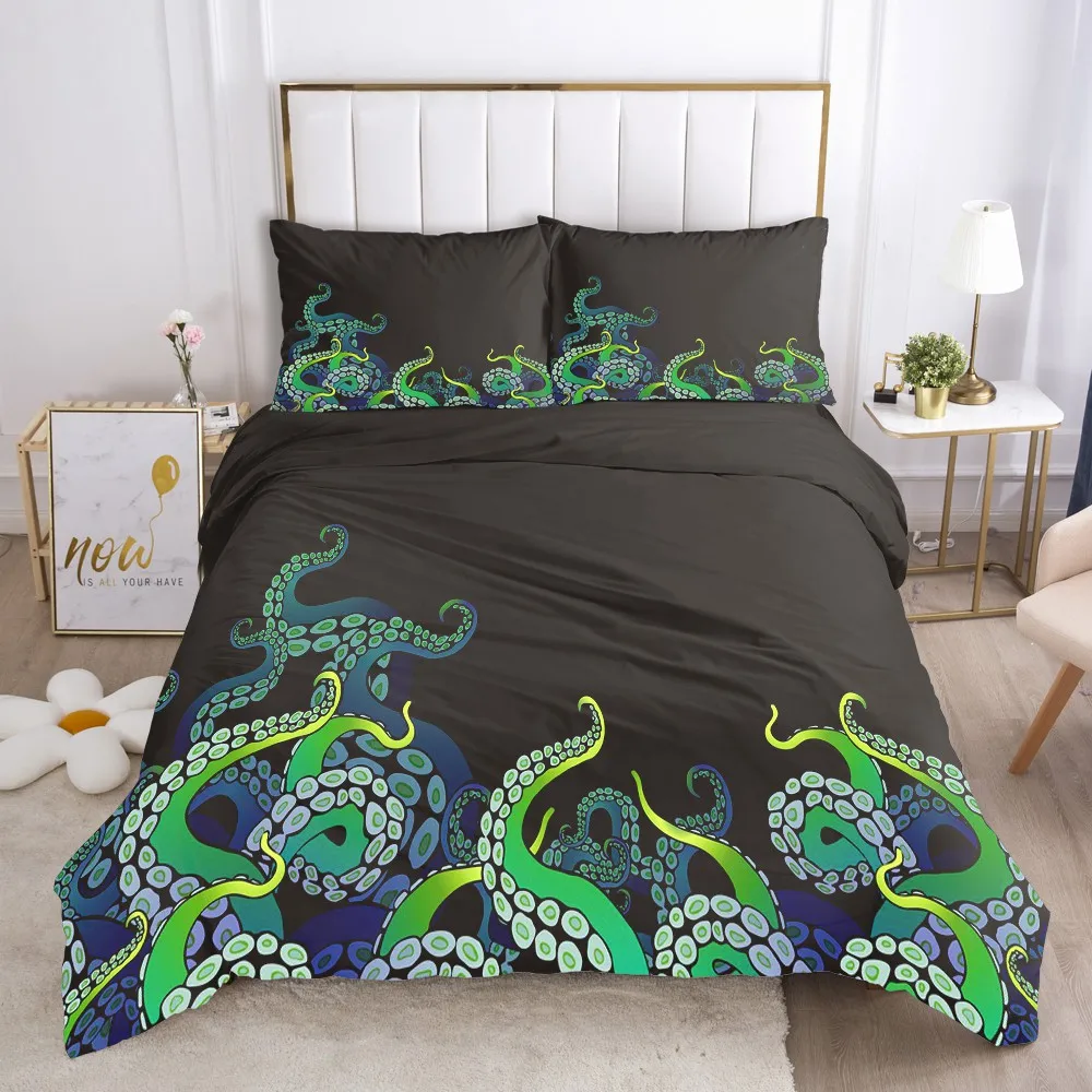 Fanaijia Luxury black Bedding Sets twin Size 3d Octopus Print Duvet Cover and Pillowcase Animal Bed Set Bedlinen Wholesale