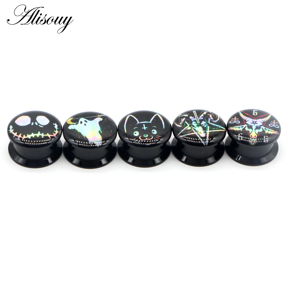 Alisouy 2pc Black Acrylic Screw Punk Ear Gauges Plugs Ear Expanders Double Flared Ear Stretcher Ear Tunnel Piercing Body Jewelry