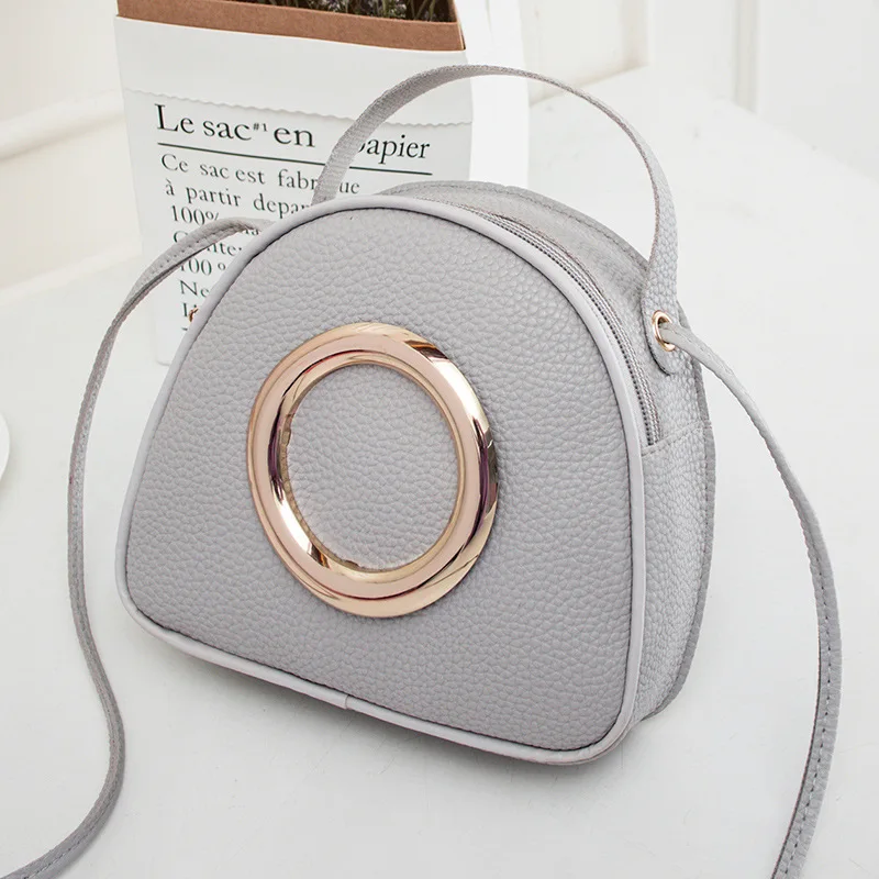 Lychee Pattern Small Circular Bags Solid Color Shoulder Bag Fashion Soft PU Leather Crossbody Bags Lady Simple Casual Handbags