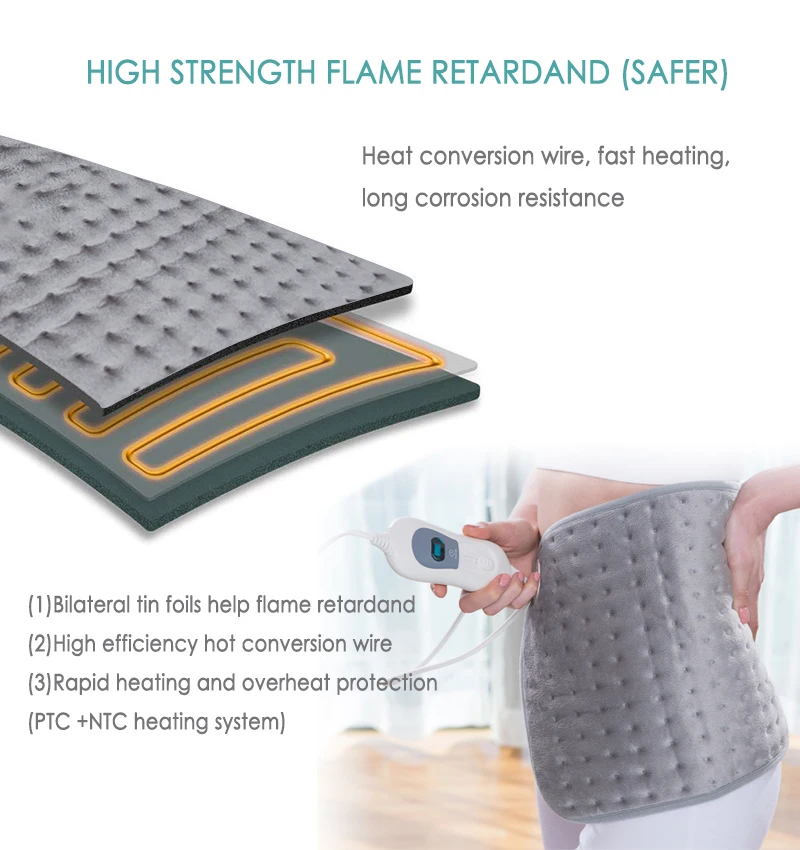 220V - 240V EU Plug 30x40CM Microplush Electric Heating Pad for Stomach Waist Back Pain Relife Heat Therapy Winter Body Warmer