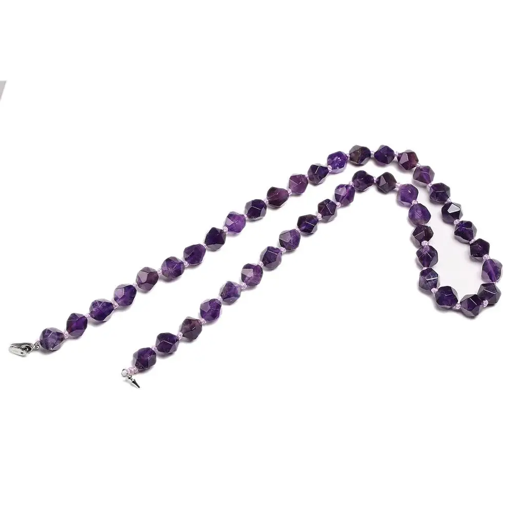 Natural Faceted Amethyst Gem Stone Necklace 925 Sterling Silver 16.5\