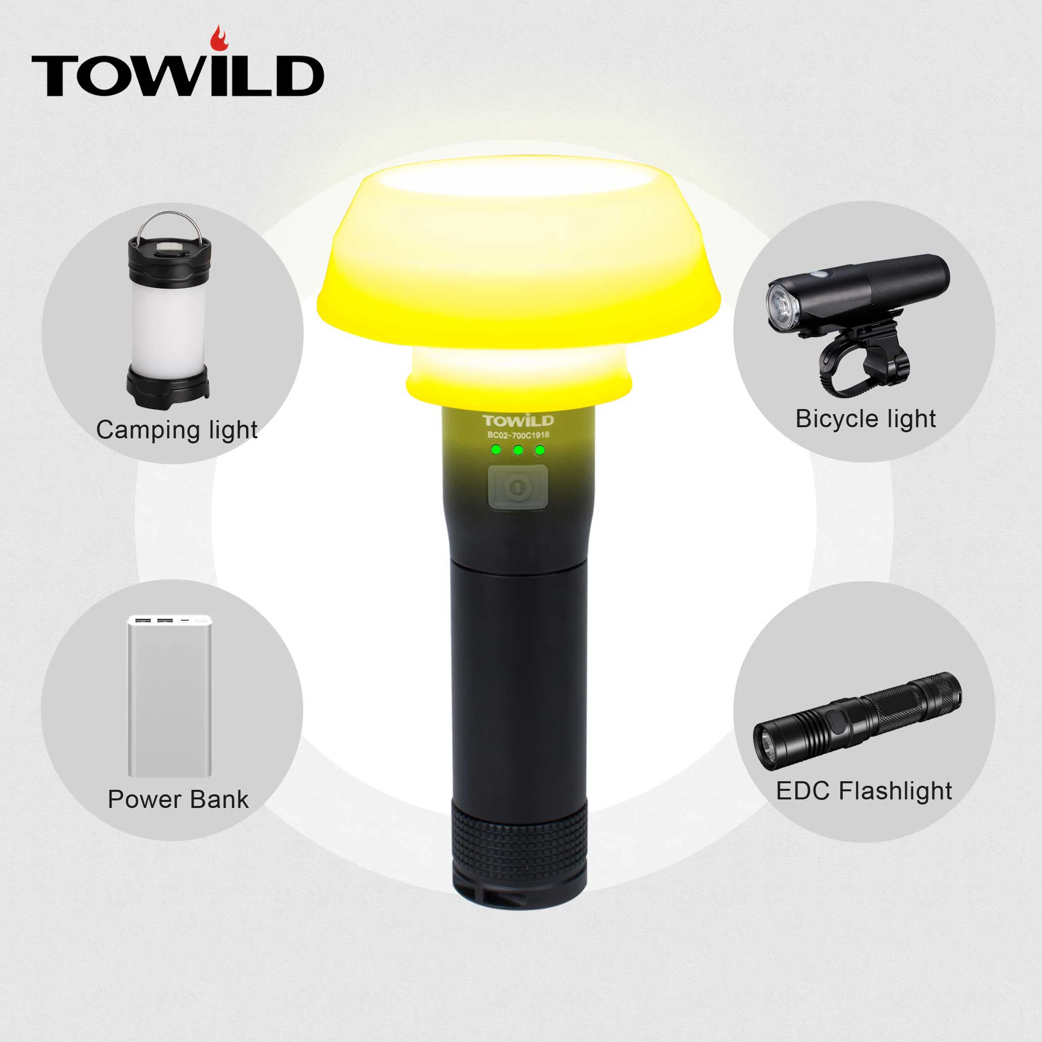 TOWILD Professional BC02-700 Lumens Bicycle light flashlight camp light power bank folding cup bicycle Accessories