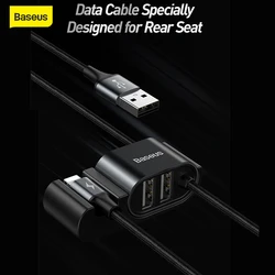 Baseus Car Backseat Charge Cable Rear Seat Charging Cable + USB Hub Charging Dock Dual USB Data Cable For iPhone Huawei Xiaomi