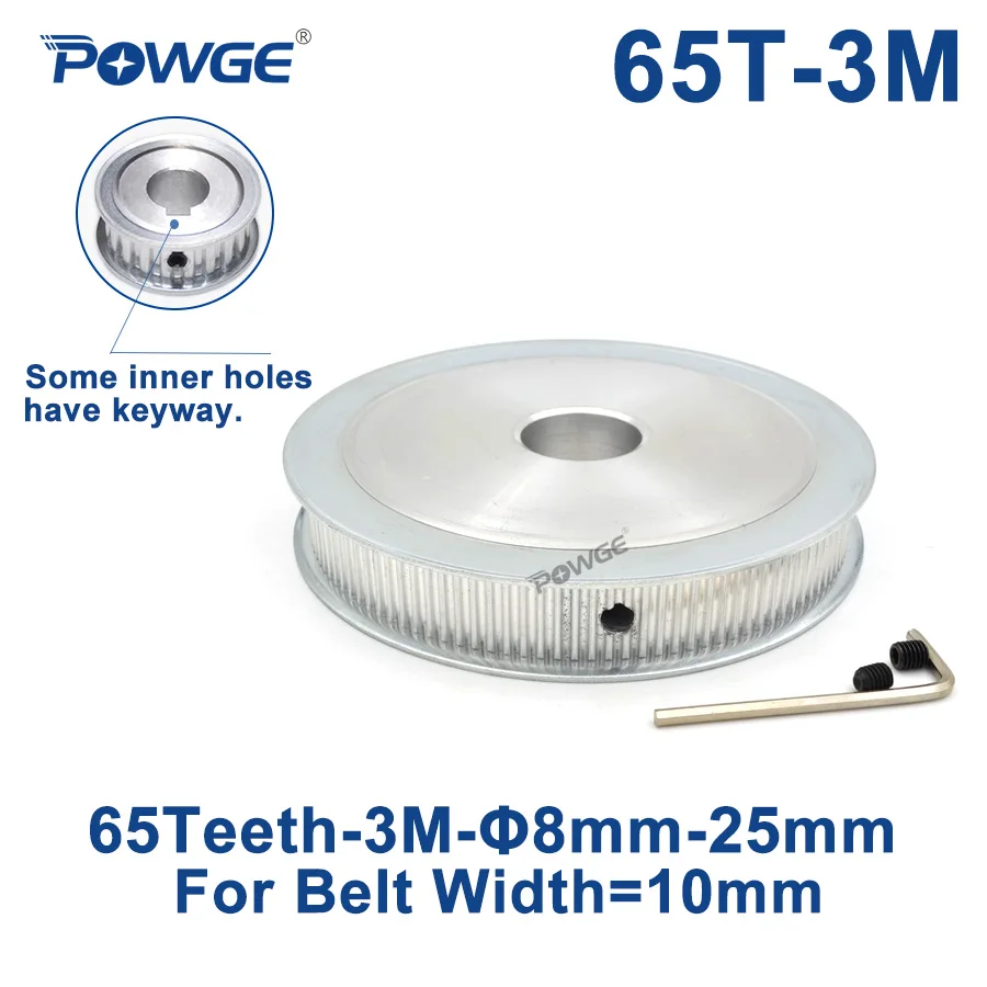 

POWGE 65 Teeth HTD 3M Synchronous Pulley Bore 8/10/12/14/15/16/17/19/20mm for Width 10mm HTD3M Timing belt pulley 65T 65Teeth