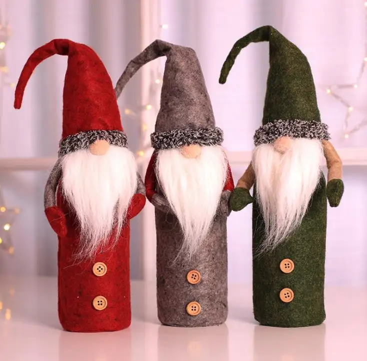 Christmas Gnomes Wine Bottle Cover Handmade Swedish Tomte Gnomes Santa Claus Bottle Toppers Bags Holiday Home Decorations SN1701