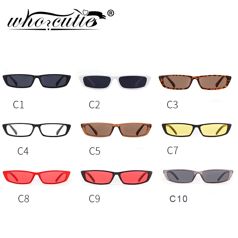 Trendy Rectangular Sunglasses 90S Women Vintage Fashion Small Frame Black Red Cat Eye Narrow Sun Glasses Retro Skinny Shades